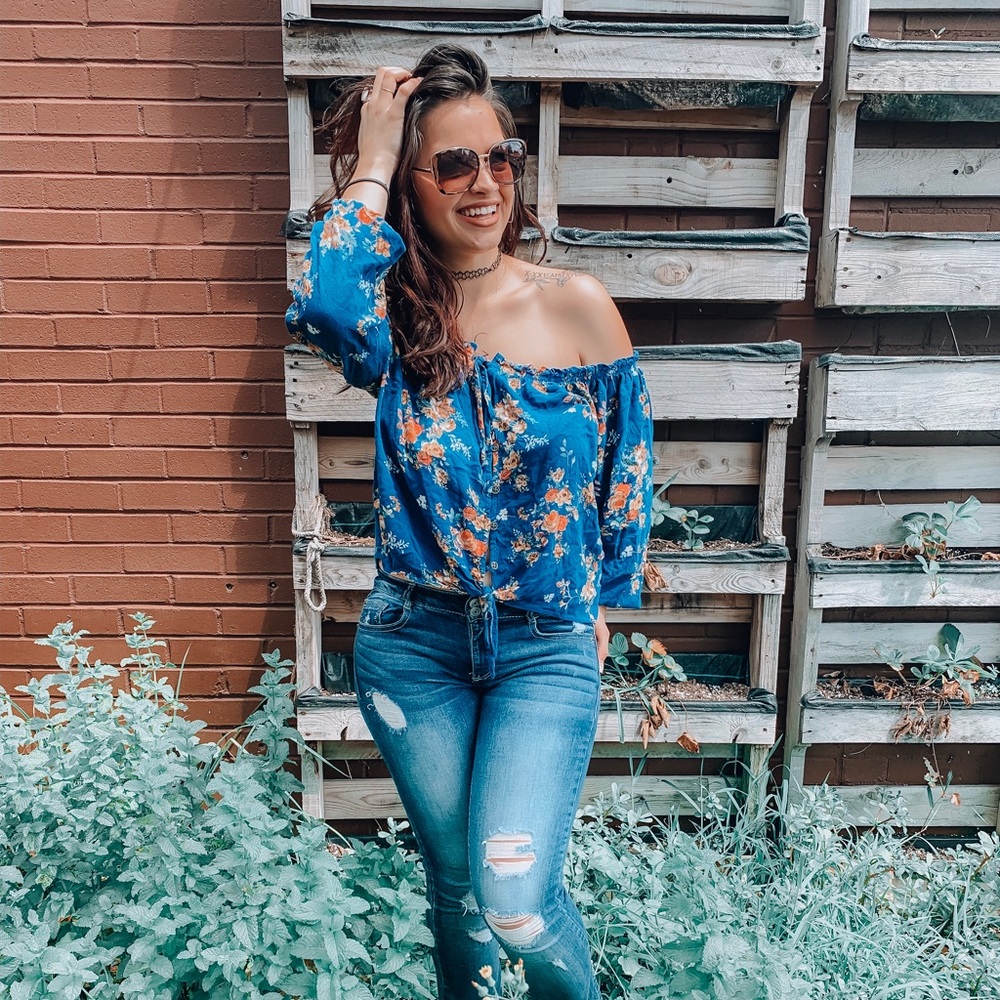 Blue floral blouse
